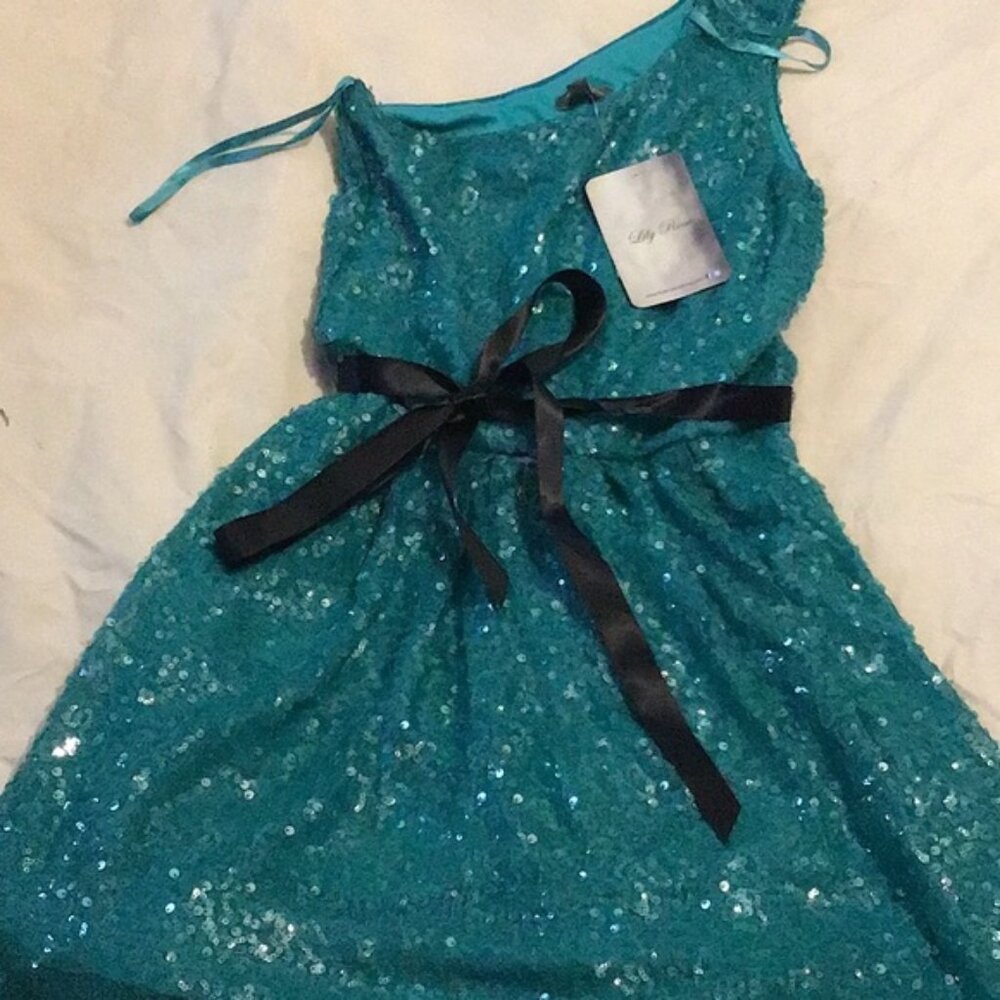 Lily Rose one shoulder real sequin cocktail dress